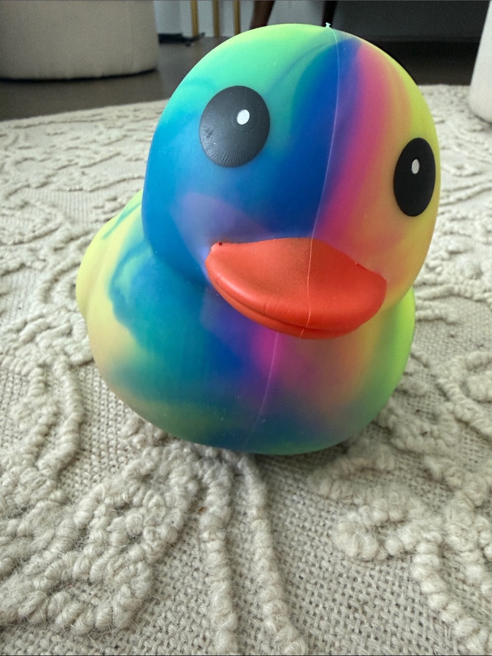 Rainbow Tie-Dye Rubber Duck with Orange Beak